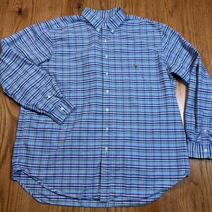 Polo‎ Ralph Lauren Men's 2XLT Tall Plaid Oxford Shirt Pastel Blue Flesh Pony